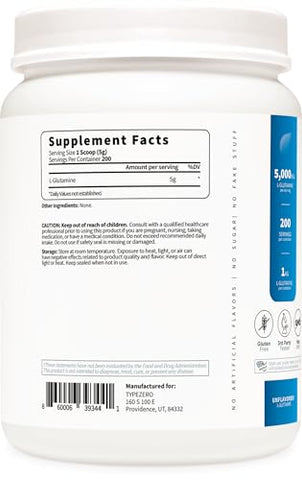 L Glutamine em Pó 5000mg – Suplemento para Saúde Intestinal – Suporte para Revestimento Gastrointestinal – Embalagem de 6 Meses - Type Zero