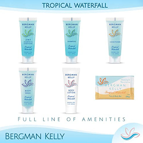 Sabonete em Barra BERGMAN KELLY (Cachoeira Tropical, 30 ml, 100 unid), Luxo em Tamanho de Viagem, Sabonete em Barra Embalado Individualmente, Produtos de Higiene Pequenos para