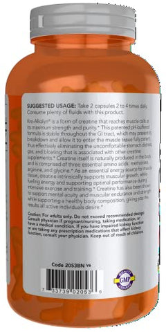Sports Nutrition, Kre-Alkalyn Creatine 750 mg – 240 Cápsulas Vegetais para Construção Muscular*/Produção de Energia* - NOW Foods