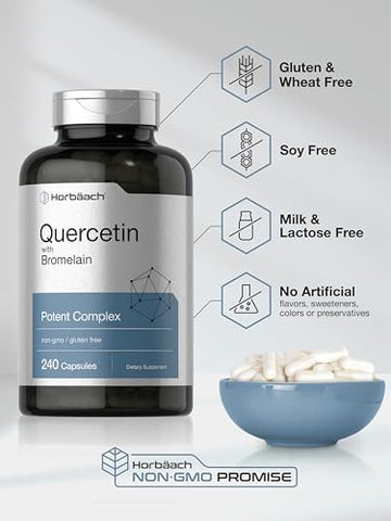 Quercetina com Bromelina | 240 Cápsulas | Sem OGM e Sem Glúten - Horbäach