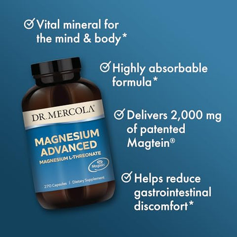 Magnésio Avançado, 90 Porções (270 Cápsulas), Suplemento Alimentar, Magnésio L-Treonato, Não-OGM - Dr. Mercola