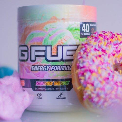 Gamma Labs - G Fuel Rainbow Sherbet – Pó Energético, Sem Açúcar, Cafeína Limpa, Suplemento para Foco, Mistura para Água, Aminoácidos para Foco, Vitaminas e Antioxidantes – 280g (40 Porções)