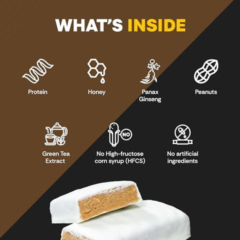 1ST TEE - Barras de Energia de Golfe 10th Tee PLUS de Amendoim e Mel Feitas com Ingredientes Naturais | Barras Saudáveis para Escritório, Fáceis de Digestão | Melhores Barras de Café da Manhã 12-45g