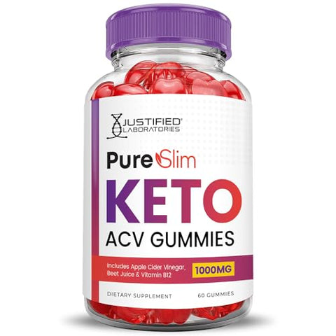 Justified Laboratories - Pure Slim Keto ACV Gummies 1000MG Fórmula Avançada PureSlim Keto Gummies Vinagre de Maçã com Romã e Beterraba em Pó B12 Vegano Não GMO 60 Gomas