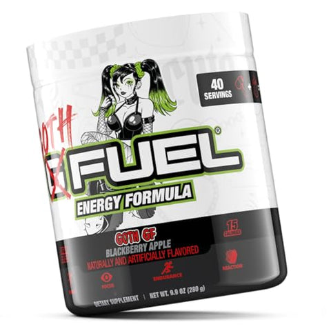 Goth GF Pó Energético, Sem Açúcar, Suplemento de Foco com Cafeína Limpa, Mistura para Água, Sabor de BlackBerry Apple, Aminoácidos de Foco, Mistura de Vitaminas Antioxidantes, 280g, 40 Porções - G Fuel