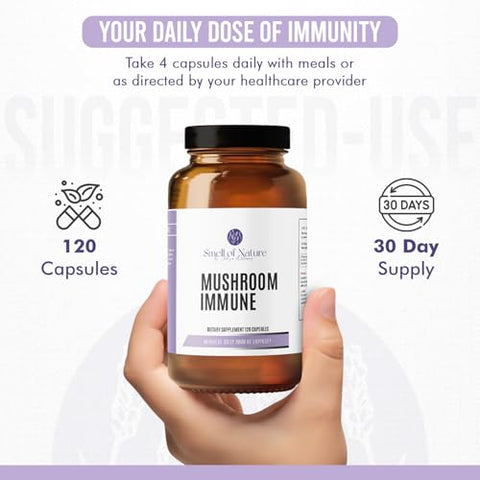 Smell of Nature - Mushroom Immune – Suporte Avançado ao Sistema Imunológico com Maitake, Reishi, Shiitake, Turkey Tail, Vitamina C | Marca: Mushroom Immune