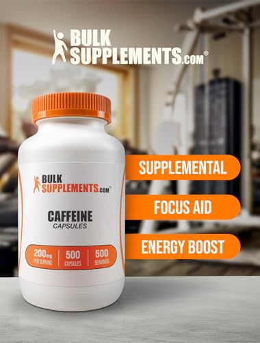 com Cápsulas de Cafeína 200mg – Suplementos de Cafeína, Comprimidos de Cafeína 200mg – para Suporte Energético, 1 Cápsula de Cafeína por Porção, 500 Cápsulas (Pacote de 1) - BulkSupplements