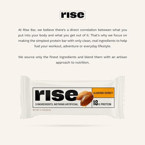 Barras de Proteína Rise Café da Manhã Amêndoa Mel, 18g Proteína, 57g (12 Unidades)