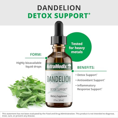 Dandelion Detox Support – Tintura para Saúde do Fígado e Intestino, Suporte Antioxidante – Suplemento de Suporte ao Fígado com Folha de Dente-de-leão para Uso Diário (60ml) - NutraMedix