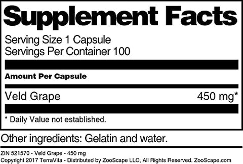Terravita - Veld Grape – 450 mg (100 Cápsulas) | Suplemento Natural | Veld Grape 450mg (100 Cápsulas) | Comprar Online