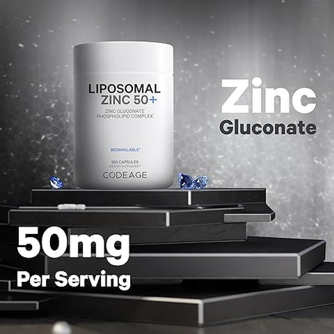 Liposomal Zinc – Suplemento de Zinco 50 mg – 3 Meses de Fornecimento – Entrega Lipossomal – Matriz de Entrega Lipossomal – Vegano - Codeage