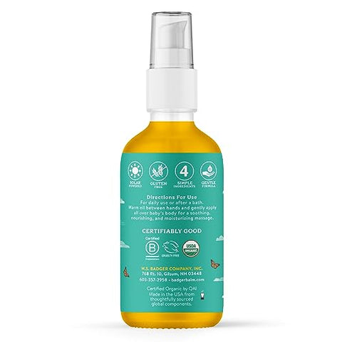 Óleo de Bebê Badger, Camomila – Hidratação Suave para a Pele Delicada – 100% Natural – 120ml
