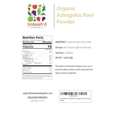 UNLEASH'D ORGANIC - UNLEASH’D ORGANIC: Astragalus em Pó Orgânico 2-Pack 100% Puro e Orgânico – Superfood Verde Promove Bem-Estar Geral