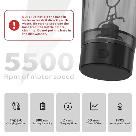 Garrafa Agitadora Elétrica TOOFEEL – 600 ml Recarregável por USB para Shake de Proteína, Garrafa Agitadora Autolimpante para Misturas de Proteína, Livre de BPA para Treino na Academia