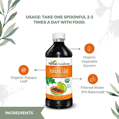 Extrato de Folha de Mamão Herbal Goodness – Suporte de Plaquetas Sanguíneas 15X, Medula Óssea – 15g