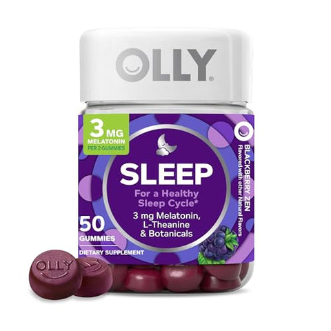 Gummy do Sono com Melatonina, L-Teanina, Botânicos, Sabor de Amora, 50 Unidades - OLLY