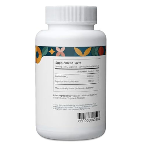 Suplemento Pattern Wellness Berberine com Canela Ceylon Orgânica – Suporte Antioxidante – Saúde Integral – Suporte Saudável ao Colesterol – Fabricado nos EUA – 60 Cápsulas Não-OGM