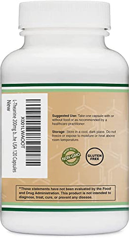 Double Wood Supplements - L-Theanine 200mg, 120 Cápsulas (Sem Soja, Sem Glúten, Não-OGM, Testado por Terceiros) Sinergia com Magnésio L-Treonato e Apigenina por Double Wood