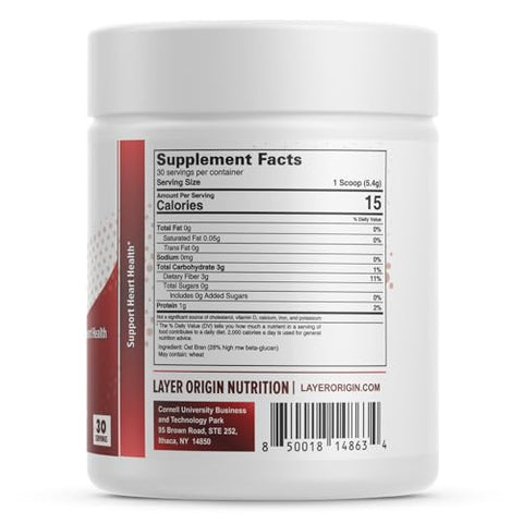 Layer Origin - BranPure – Suplemento de Fibra de Farelo de Aveia Super Concentrado para a Saúde do Coração, 1,5g de Beta-Glucano de Aveia Solúvel por Porção, Pó, 30 Porções