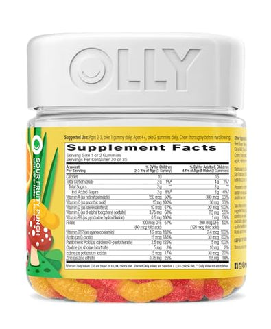 Kids Multivitamin Gummy Worms – Saúde geral e suporte imunológico, Vitaminas e Minerais A, C, D, E, Bs e Zinco, Suplemento mastigável, Sabor Punch de Frutas Azedas, 45 dias de fornecimento (70 g) - OLLY
