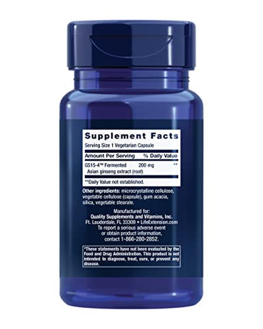 Ginseng Energy Boost – Suporte Energético, Gerenciamento Saudável do Estresse, Sem Glúten, Não-OGM, Vegetariano, 30 Cápsulas - Life Extension