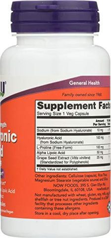 NOW Foods - Now Foods Ácido 100mg 2X 60 Vc Ácido Hialurônico, 60 CT