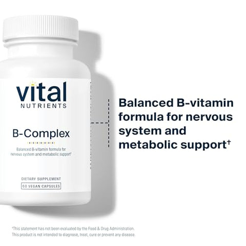 Vitamin B-Complex | Complexo de Vitaminas B Veganas de Alta Potência Metiladas | Suporte às Energias, Metabolismo e Saúde Cardíaca* | Livre de Glúten, Laticínios, Soja - Vital Nutrients
