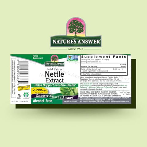 Nature's Answer - Nature’s Answer Extrato de Folha de Urtiga | Suporte à Função da Próstata | Suplemento Herbal Concentrado de Folha de Urtiga Verde Escura | Não-OGM, Kosher, Livre de Glúten
