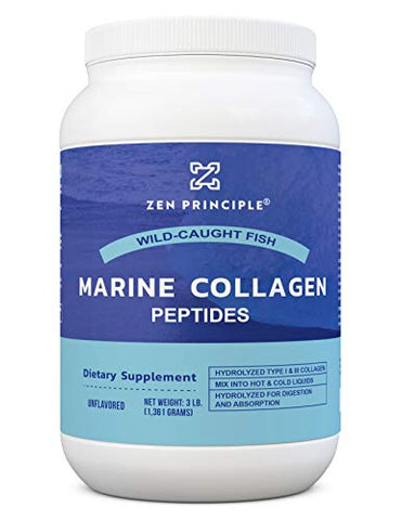 Pó de Peptídeos de Colágeno Marinho Zen Principle 3 lb. Peixe Selvagem, Não-OGM. Suporta Pele, Cabelo, Articulações e Ossos Saudáveis. Tipo 1 Hidrolisado