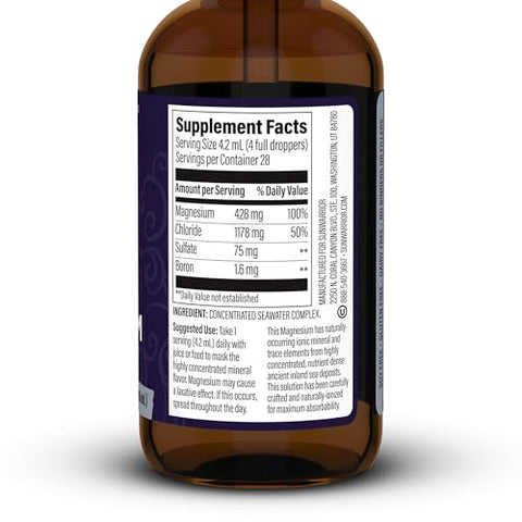 Magnésio Líquido Iônico Natural | Aditivo de Bebida com Minerais Traços para Apoiar Cérebro e Coração - Sunwarrior