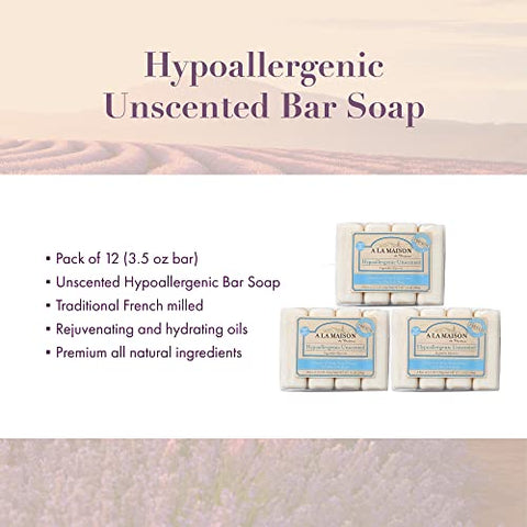 Sabonete em Barra Hipoalergênico sem Fragrância – Triplo Milled Francês Natural Hidratante Sabonete de Mãos (12 Barras de Sabonete, 100g) - A LA MAISON