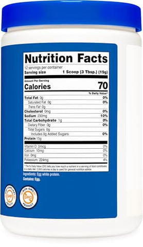 Proteína em Pó de Clara de Ovo 227g (Sem Sabor) – Não-OGM, Livre de Glúten - Nutricost