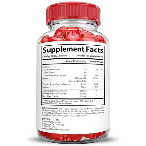 Justified Laboratories - (5 Pacotes) Gomas Activboost Keto ACV Fórmula Avançada 1000MG Active Boost Keto Gomas Vinagre de Maçã Activ Boost Formulado com Romã e Beterraba em Pó B12 Vegano