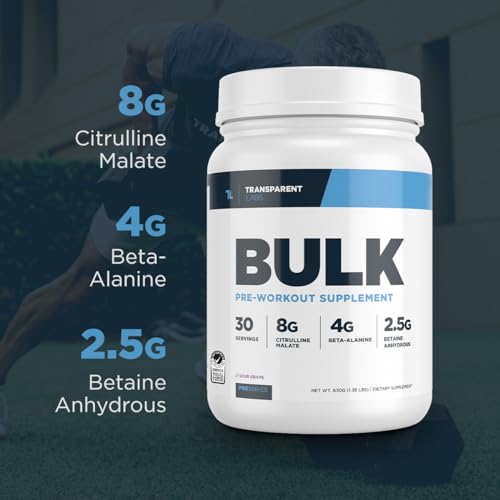 Bulk Pó Pré-Treino – Fórmula Avançada Adoçada Naturalmente para Construção Muscular e Força – 30 Porções, Sabor Tropical Punch - Transparent Labs