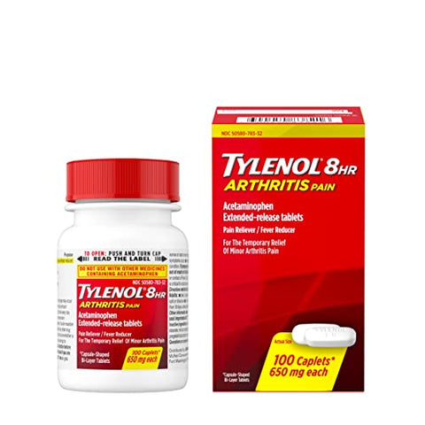 8 Hour Arthritis Pain – Comprimidos com Acetaminofeno para Dores nas Articulações, 100 un - Tylenol