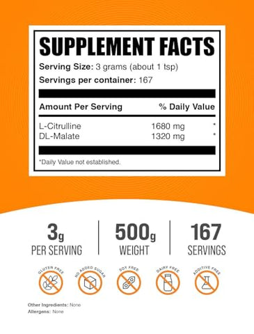 com L-Citrulline Malate 1:1 em Pó – Citrulina Malato, Suplemento de Citrulina – Sem Sabor | Marca BulkSupplements.com - BulkSupplements