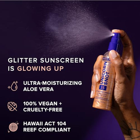 UNICORN SNOT - Unicorn Snot Glitter Sunscreen Spritz – Protetor Solar em Spray Leve e Cintilante FPS 35 para o Rosto