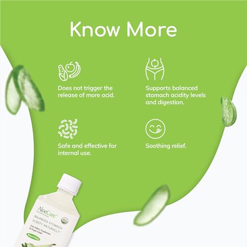 AloeCure Suco de Aloe Vera Orgânico USDA Sabor Natural – Puro Suco de Aloe Natural para Equilíbrio Estomacal, Digestão e Sistema Imunológico – Feito em até 12 horas da colheita