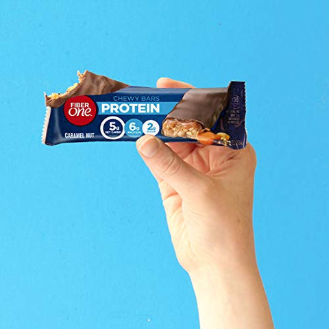 Barras de Proteína Mastigáveis, Caramelo e Nozes, Snacks Proteicos, 10 un (Pacote com 6) - Fiber One