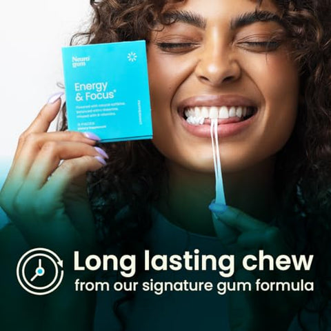 Energy – Goma de Cafeína (54 Unidades) – Sem Açúcar com L-teanina, Cafeína e Vitamina B12 - NeuroGum