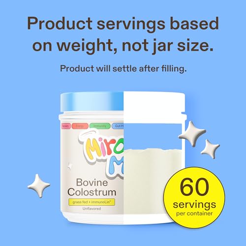 Miracle Moo - Suplemento de Colostro para Saúde Intestinal, Crescimento Capilar, Beleza e Suporte Imunológico – Pó Bovino de Pasto Fácil de Misturar – Maior IgG Plus ImmunoLin, Sem Sabor, 60 Porções