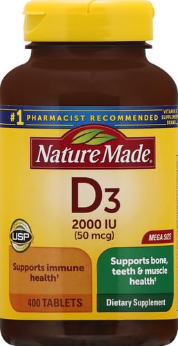 Nature Made - Vitamina D3 Mega Size, 400 Comprimidos – 2000 UI (50 mcg) – Fortalece a Imunidade, Ossos e Dentes
