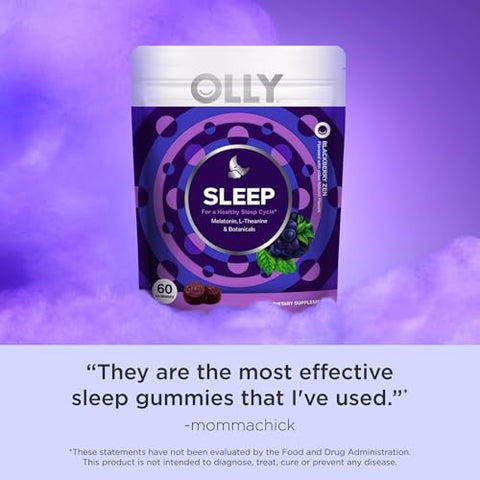 Gummy do Sono, 3 mg Melatonina, L-Teanina, Extratos de Camomila e Melissa, Sabor Amora, 30 Dias de Fornecimento – 60 Unidades - OLLY