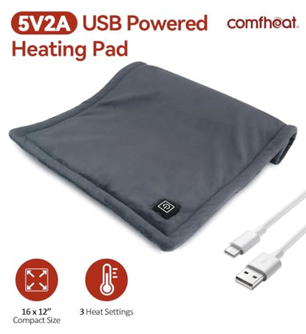 comfheat - Aquecedor USB, Manta Aquecida 5V para Viagem de Carro e Avião, 3 Configurações de Calor