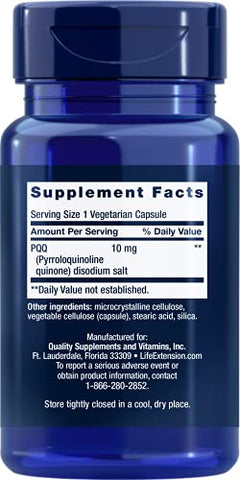 PQQ Caps com PQQ 10 mg, 30 Vcaps (2 Pacotes) – Aumente sua energia e vitalidade com o PQQ de alta qualidade - Life Extension