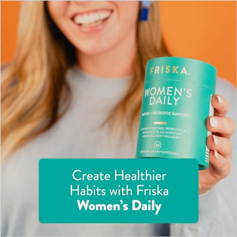 FR!SKA - FRISKA – Suplemento Enzimático e Probiótico Diário para Mulheres, Suporte Natural Avançado para Saúde Digestiva Feminina, Combate ao Inchaço, Facilita a Digestão, Suporta Nutrientes – 60 cápsulas