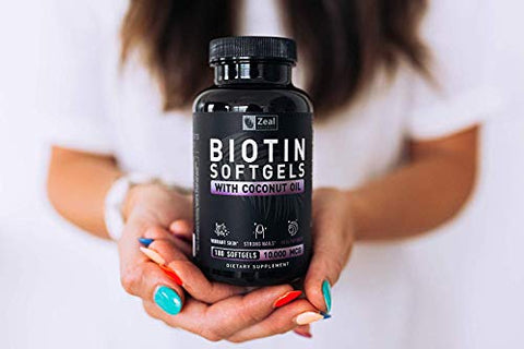 Biotina com Óleo de Coco para Cabelo 10000mcg (180 Softgels) – Vitaminas para Cabelo, Pele e Unhas – Cápsulas de Biotina para Mulheres e Homens - Zeal Naturals