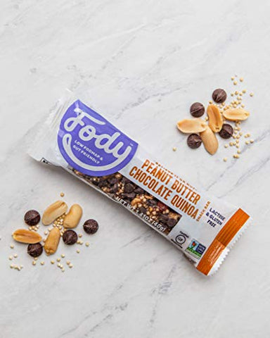 Barras de Proteína Vegana Fody Foods, Sabor Manteiga de Amendoim Chocolate Quinoa, 6g de Proteína por Barra, Certificado Low Fodmap, Receita Sensível, Gut