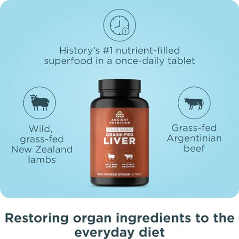 Suplementos de Órgãos Diários em Cápsulas Complexas de Órgãos de Gado Alimentado com Capim e Selvagem, Beef, 60g - Ancient Nutrition
