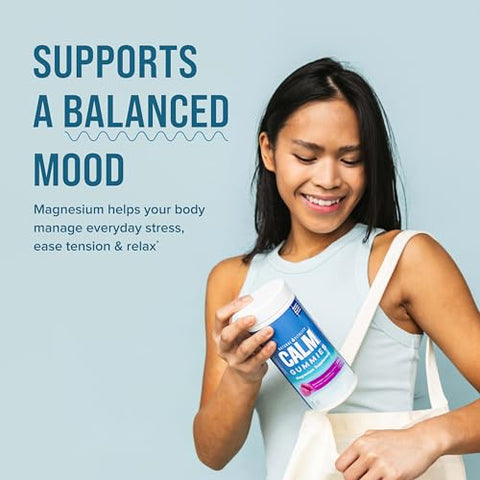 CALM – Suplemento de Citrato de Magnésio, Gomas para Alívio do Estresse, Suporte para uma Resposta Saudável ao Estresse, Sem Glúten, Vegano, Sabor Framboesa Limão, 120 Gomas - Natural Vitality